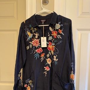 Johnny Was navy tunic embroidered shirt